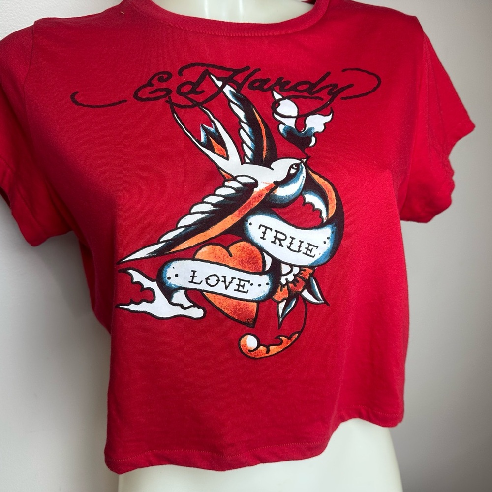 Ed Hardy True Love Swallow Graphic Crop Tee - Picture 5 of 13